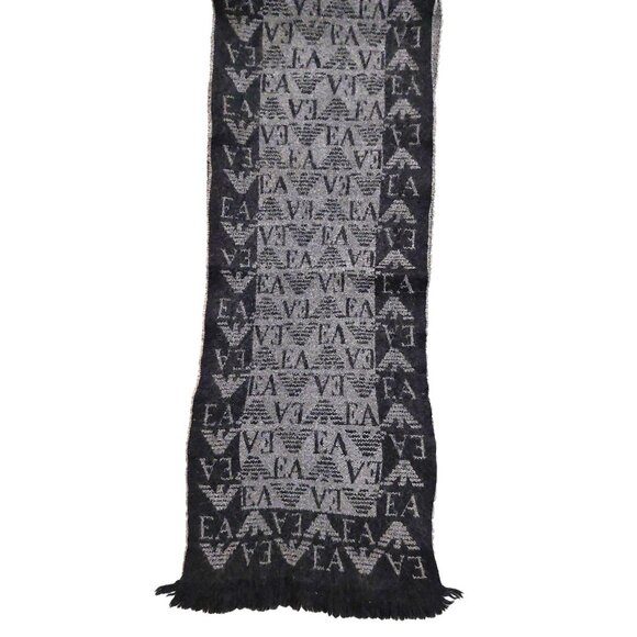 EMPORIO ARMANI Luxury Designer Black & Grey Monogram Color Block Scarf - Picture 5 of 15